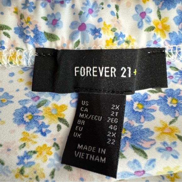 Forever 21+ Yellow & Blue Floral Satin Tea Length Skirt - Picture 6 of 7